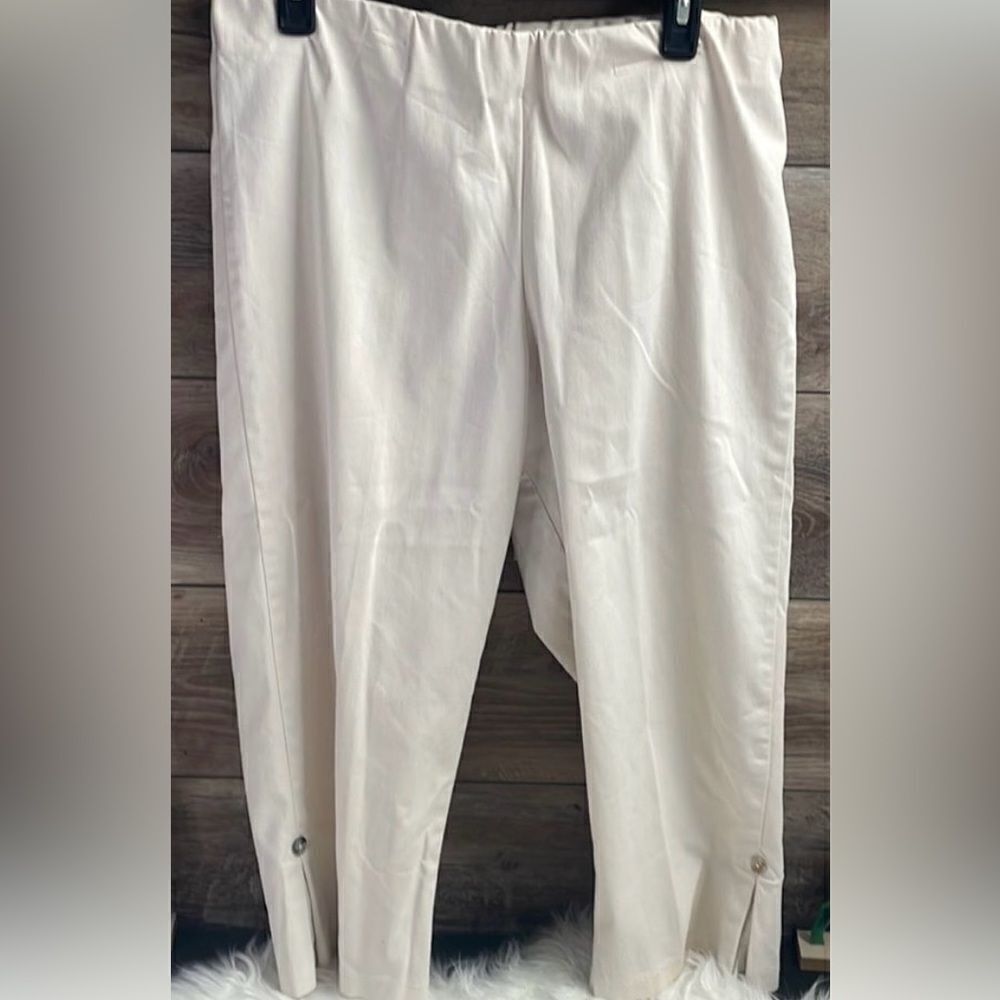 CLICK by COLOR ME COTTON Ladies Tan Cropped Elastic Waist Wider Leg Pants PL